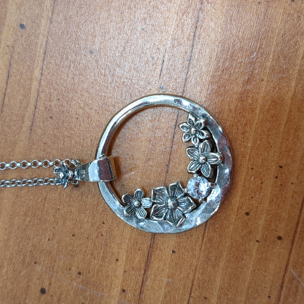 Or Paz Sterling Floral Pendant with clear stone & Chain